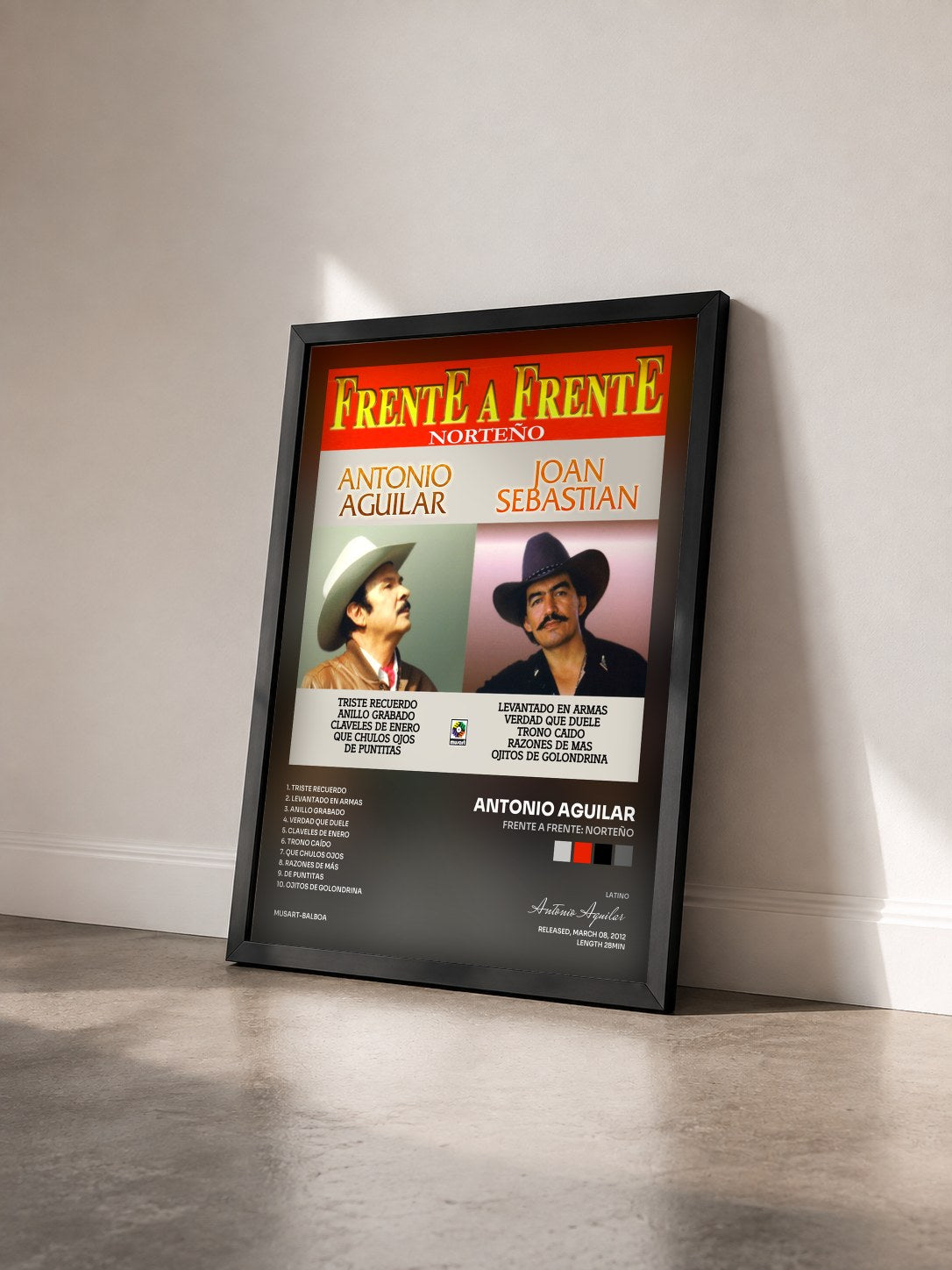 #noir Tableau de l'album Frente A Frente: Norteño de Antonio Aguilar vu de trois quarts, cadre noir