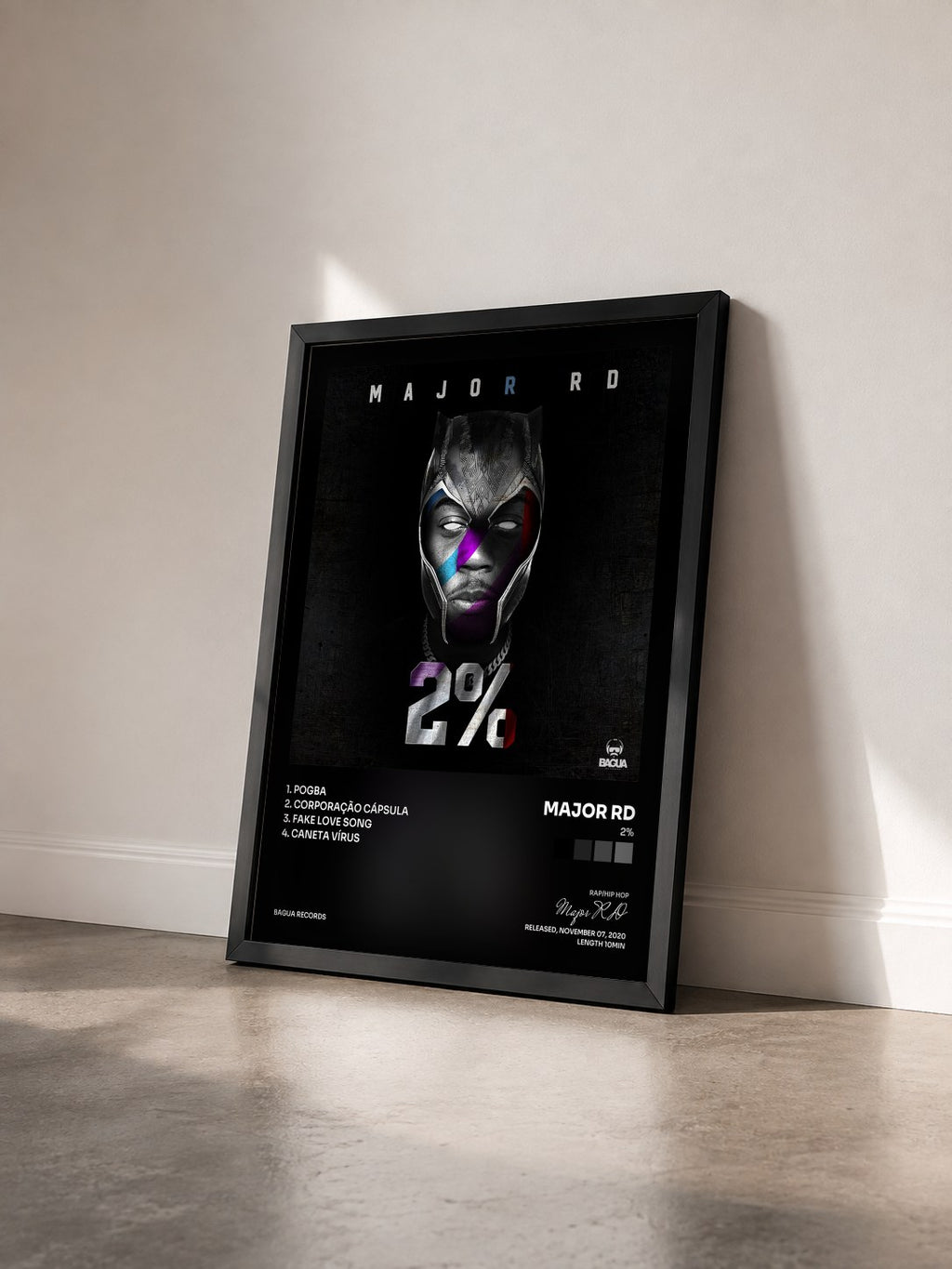 #noir Tableau de l'album 2% de Major RD vu de trois quarts, cadre noir
