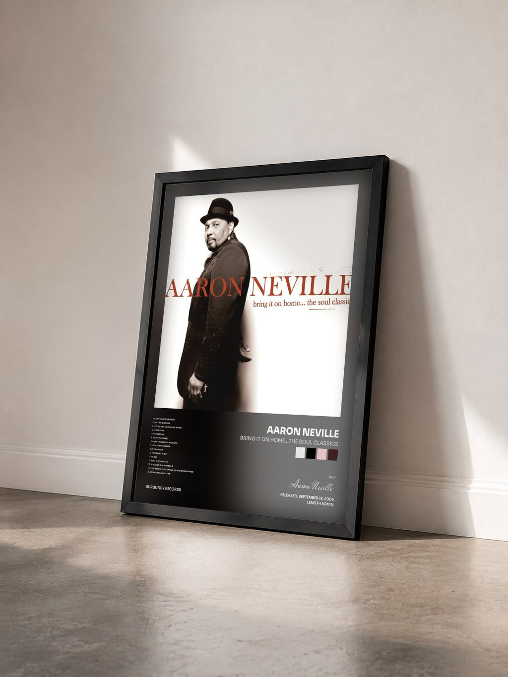 #noir Tableau de l'album Bring It On Home...The Soul Classics de Aaron Neville vu de trois quarts, cadre noir