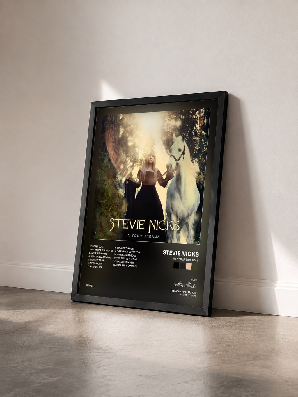 #noir Tableau de l'album In Your Dreams de Stevie Nicks vu de trois quarts, cadre noir