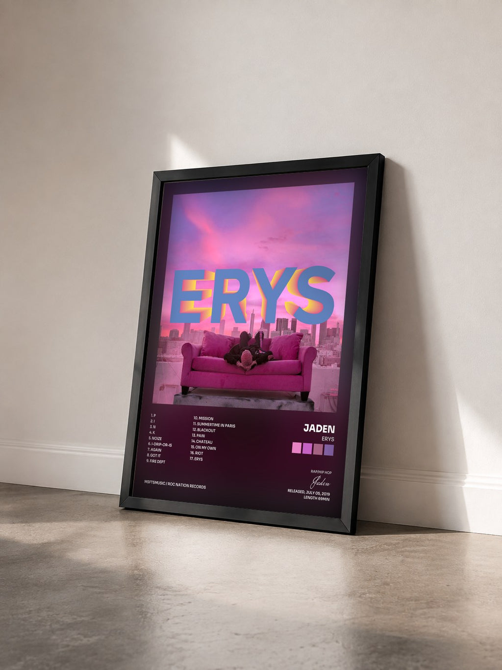 #noir Tableau de l'album ERYS de Jaden vu de trois quarts, cadre noir