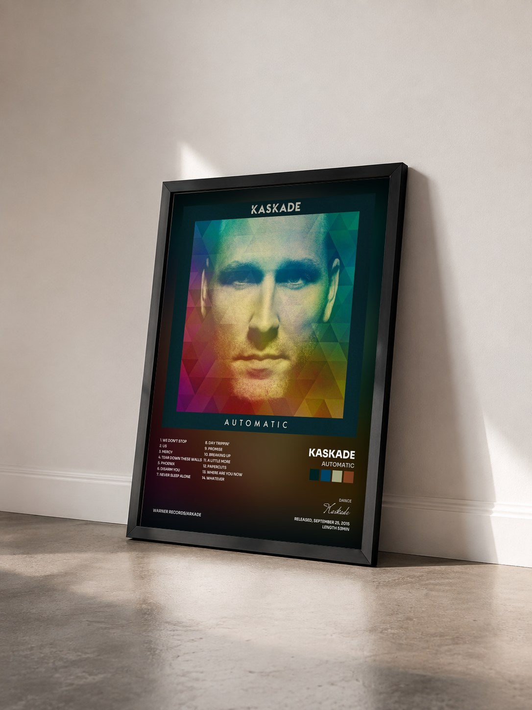 #noir Tableau de l'album Automatic de Kaskade vu de trois quarts, cadre noir