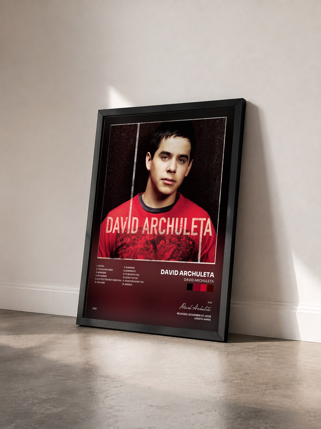 #noir Tableau de l'album David Archuleta de David Archuleta vu de trois quarts, cadre noir