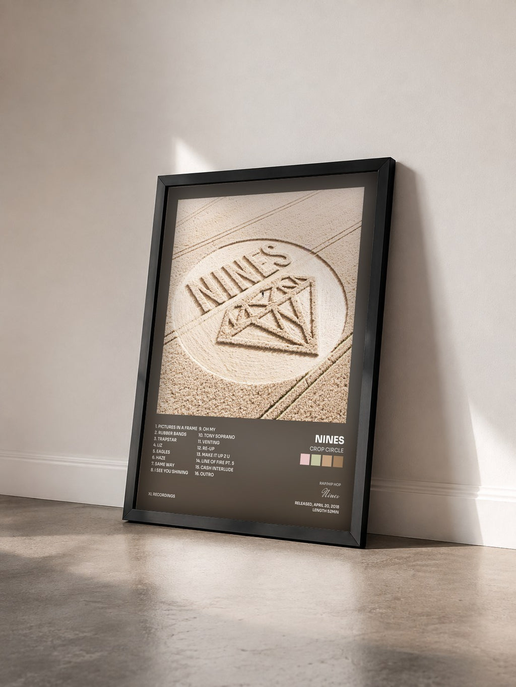 #noir Tableau de l'album Crop Circle de Nines vu de trois quarts, cadre noir