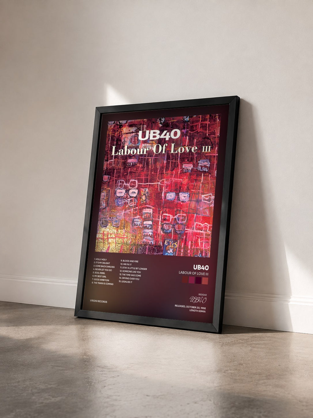 #noir Tableau de l'album Labour Of Love III de UB40 vu de trois quarts, cadre noir