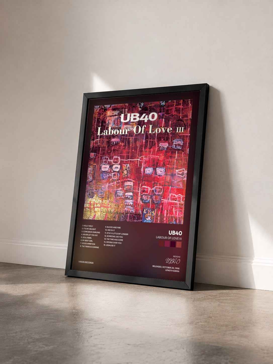 #noir Tableau de l'album Labour Of Love III de UB40 vu de trois quarts, cadre noir