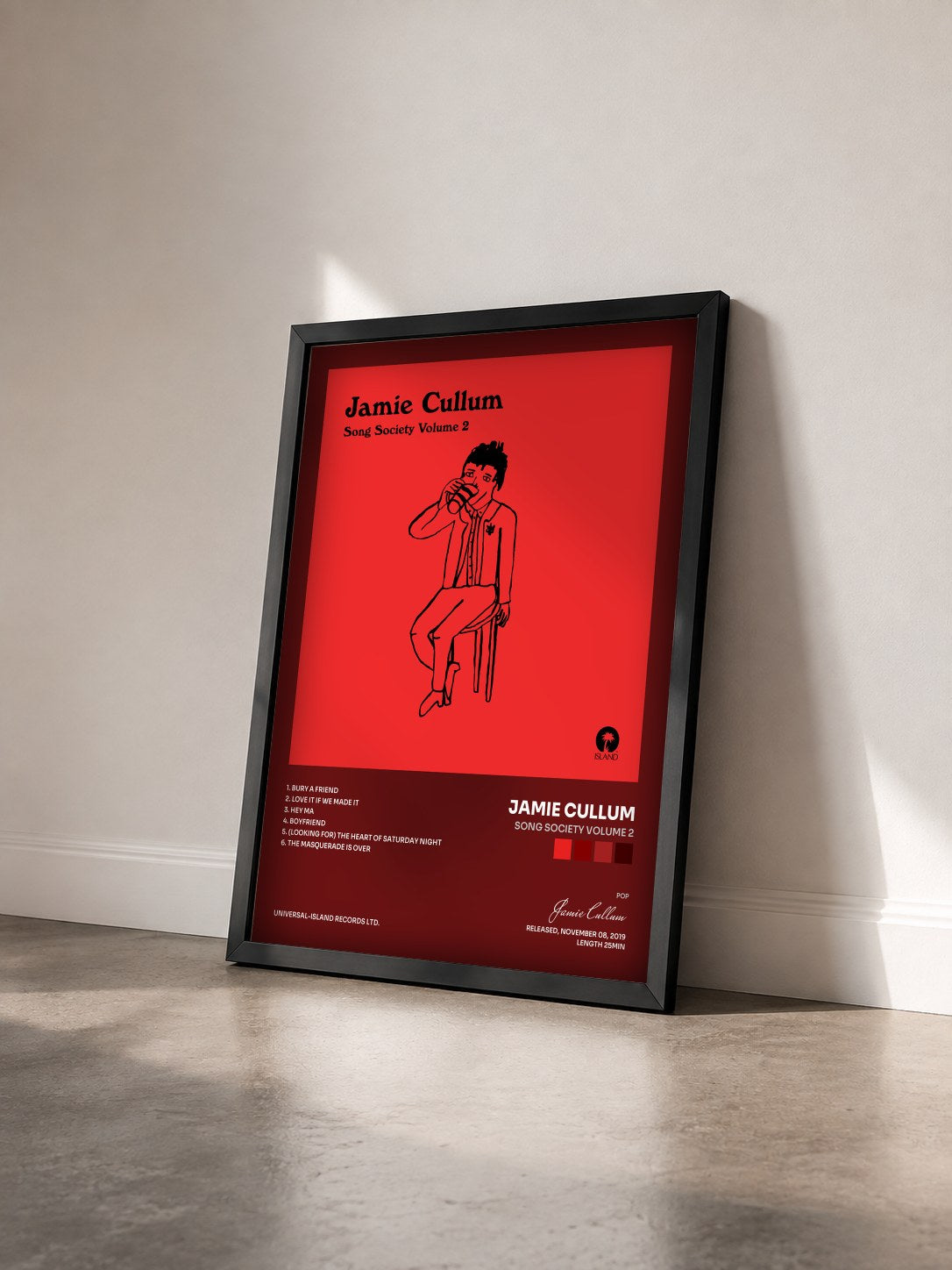 #noir Tableau de l'album Song Society Volume 2 de Jamie Cullum vu de trois quarts, cadre noir