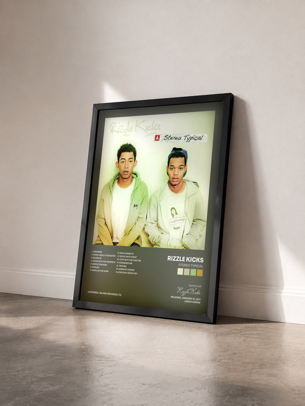 #noir Tableau de l'album Stereo Typical de Rizzle Kicks vu de trois quarts, cadre noir