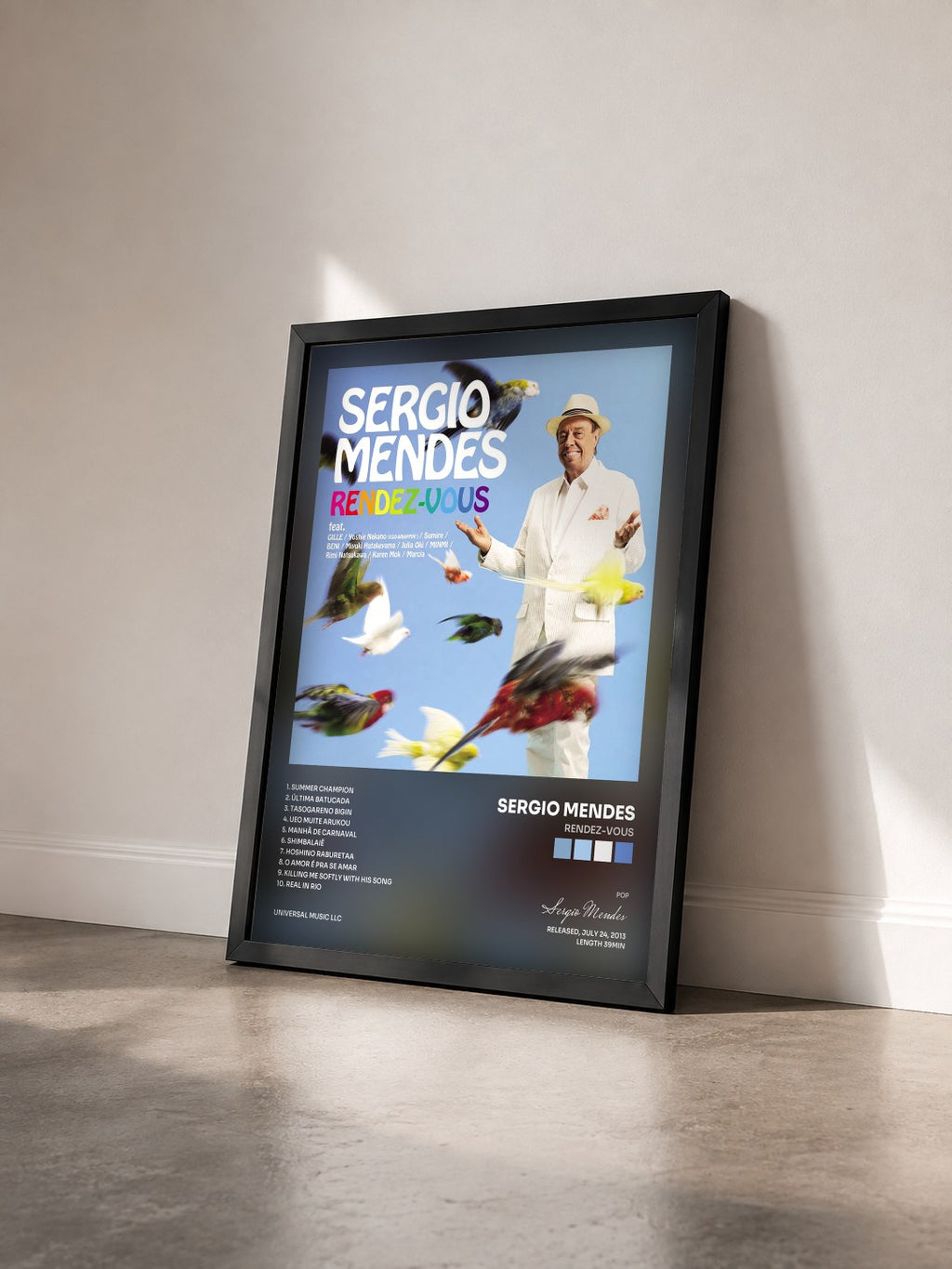 #noir Tableau de l'album Rendez-Vous de Sergio Mendes vu de trois quarts, cadre noir