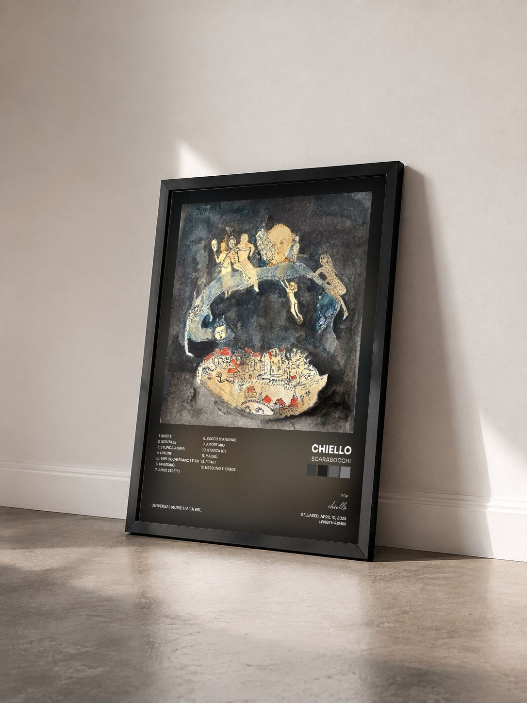 #noir Tableau de l'album Scarabocchi de chiello vu de trois quarts, cadre noir
