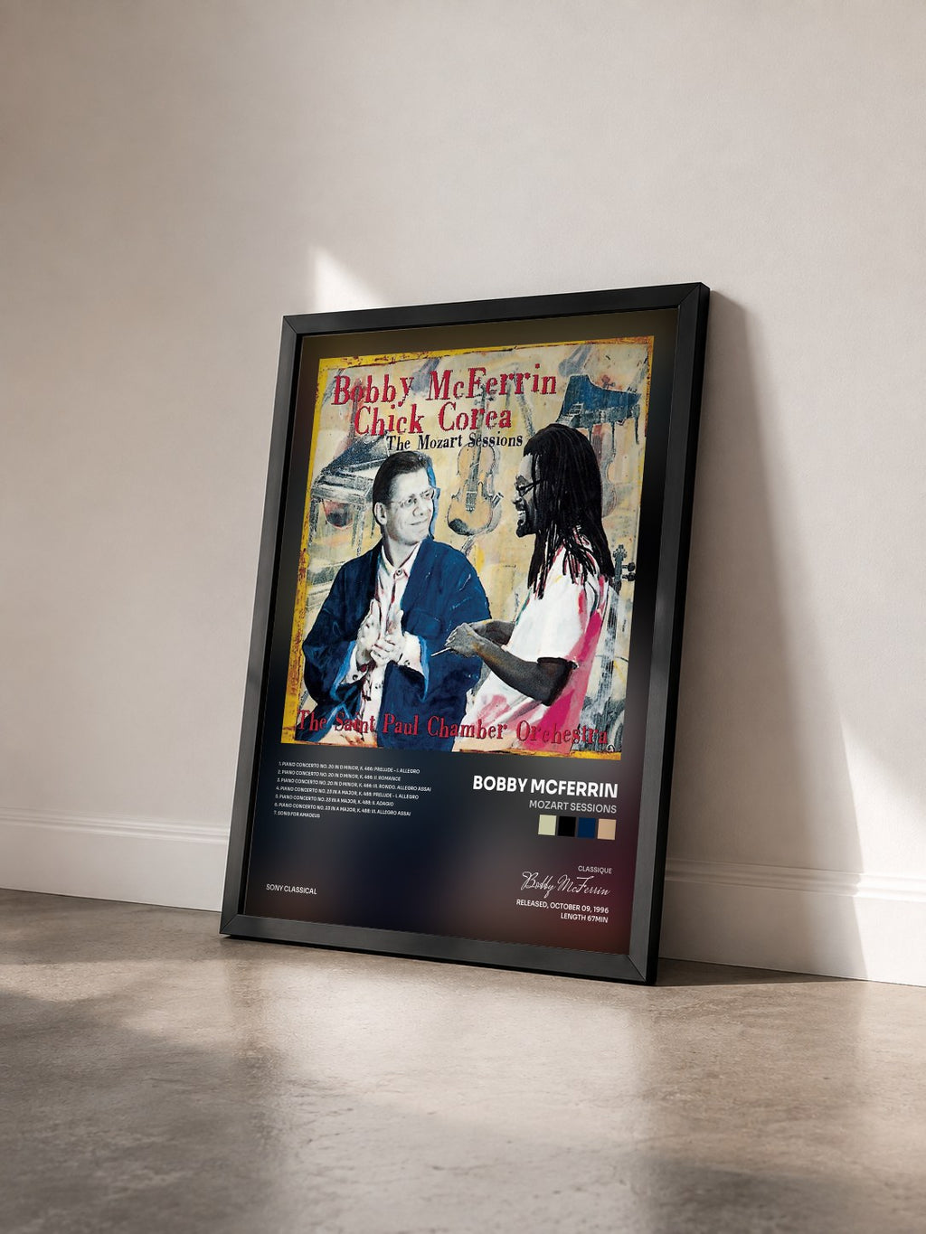 #noir Tableau de l'album Mozart Sessions de Bobby McFerrin vu de trois quarts, cadre noir