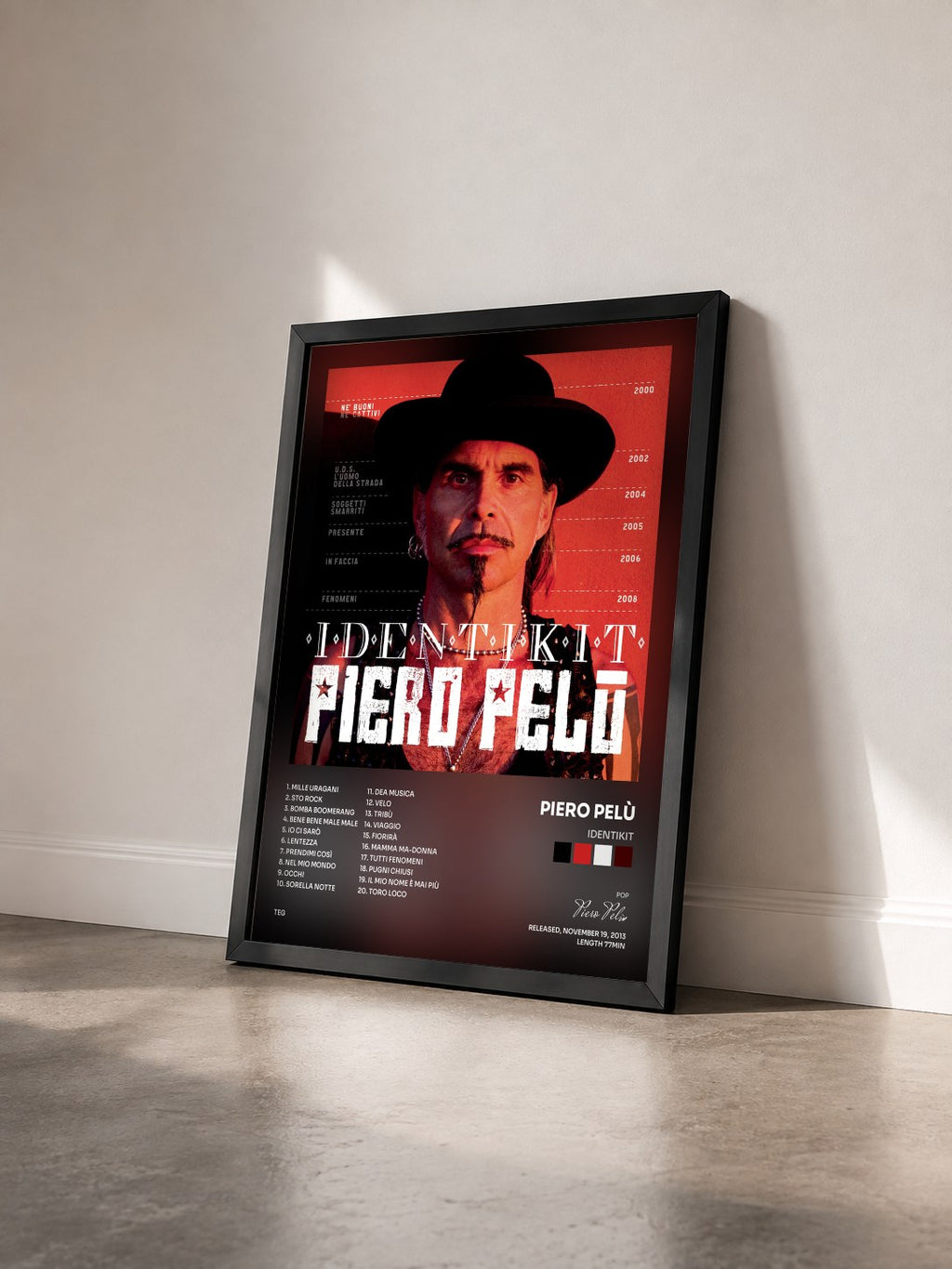 #noir Tableau de l'album Identikit de Piero Pelù vu de trois quarts, cadre noir