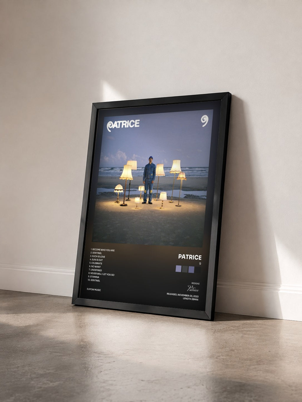 #noir Tableau de l'album 9 de Patrice vu de trois quarts, cadre noir