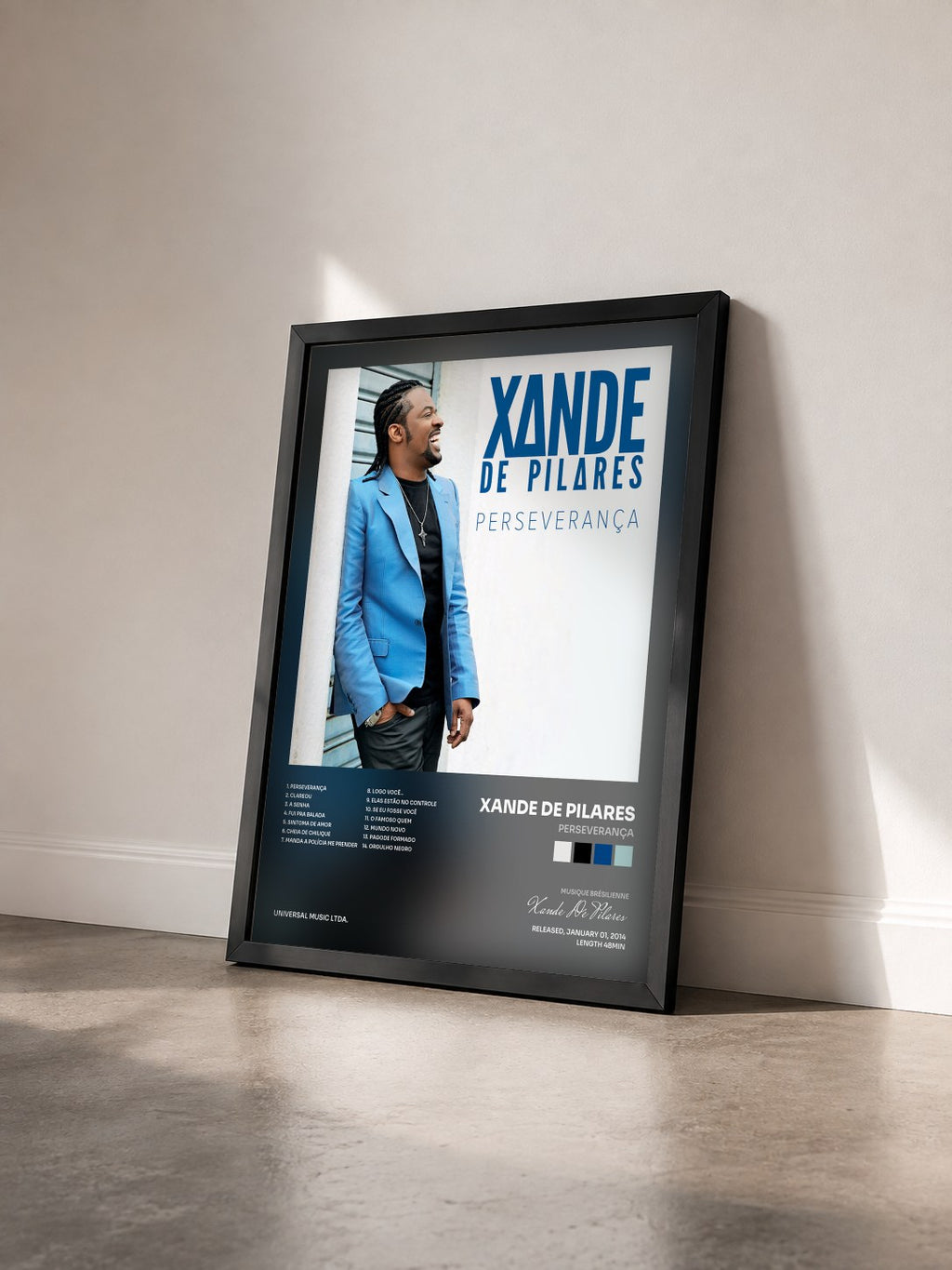 #noir Tableau de l'album Perseverança de Xande De Pilares vu de trois quarts, cadre noir
