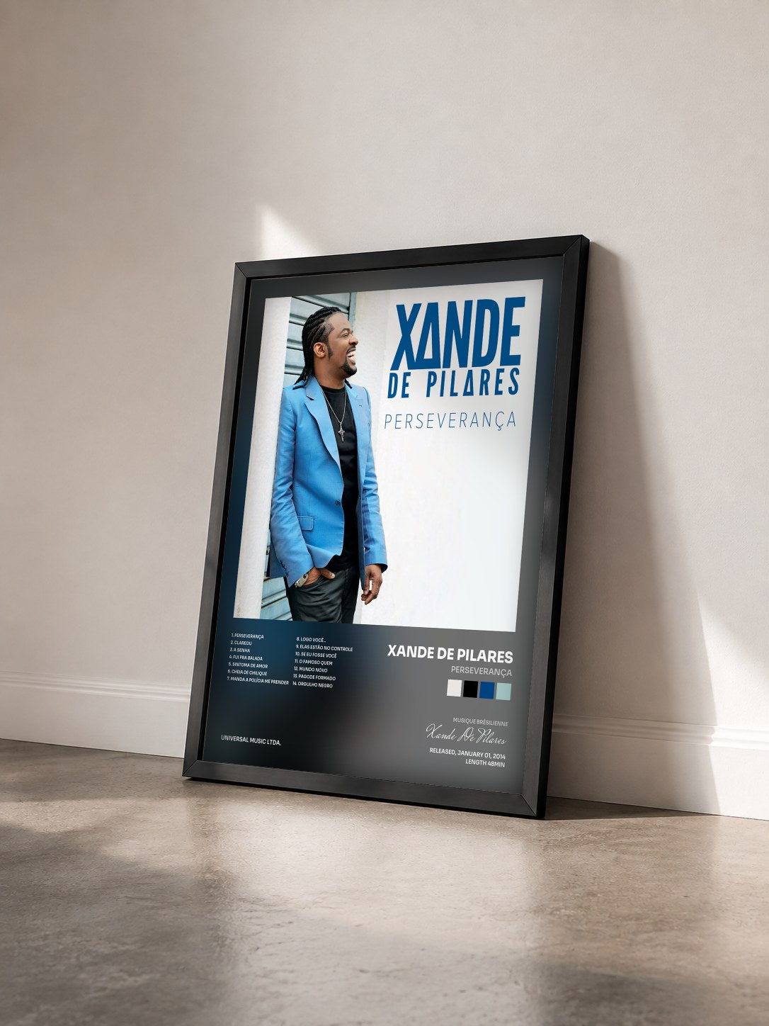 #noir Tableau de l'album Perseverança de Xande De Pilares vu de trois quarts, cadre noir