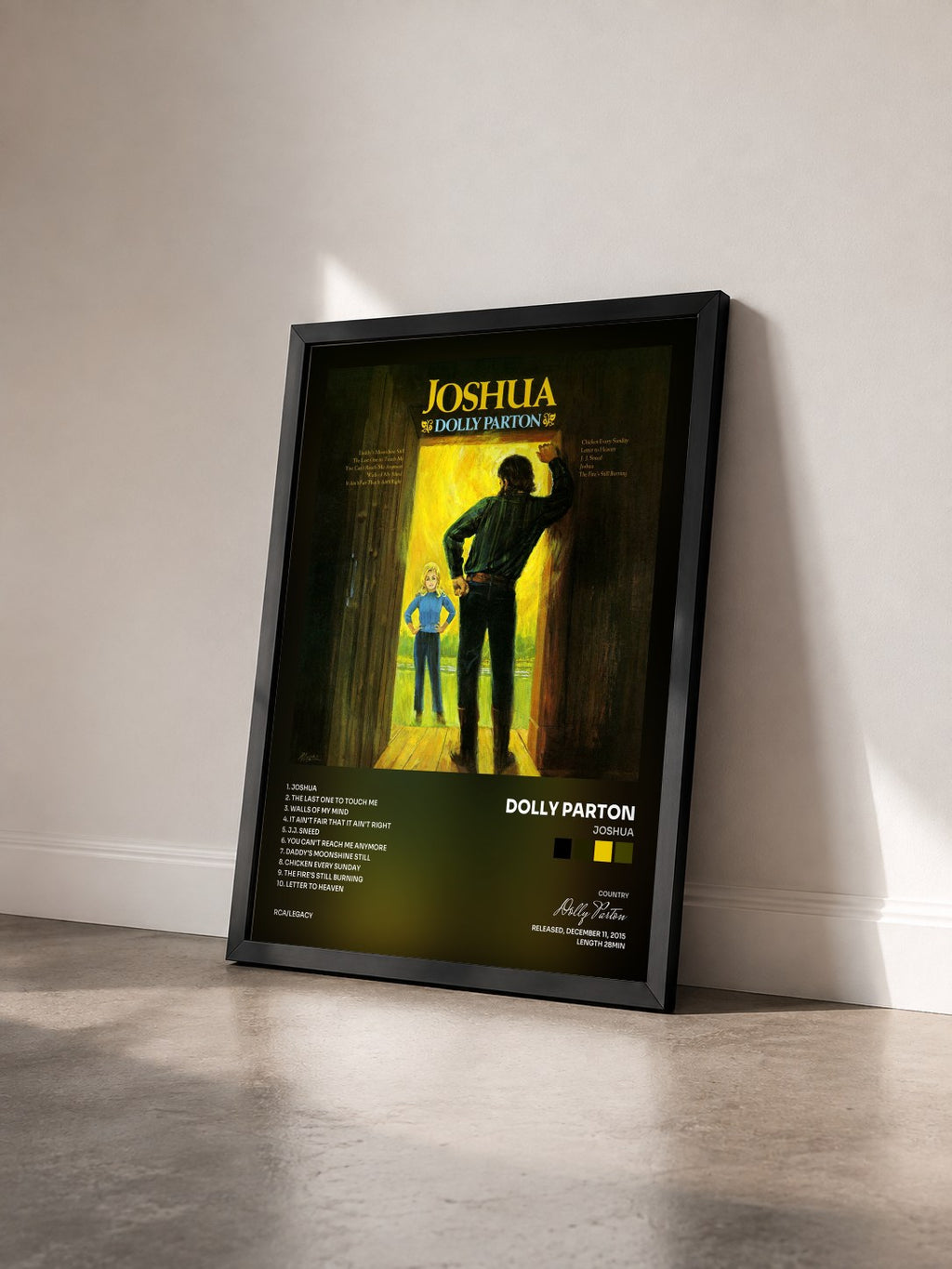 #noir Tableau de l'album Joshua de Dolly Parton vu de trois quarts, cadre noir