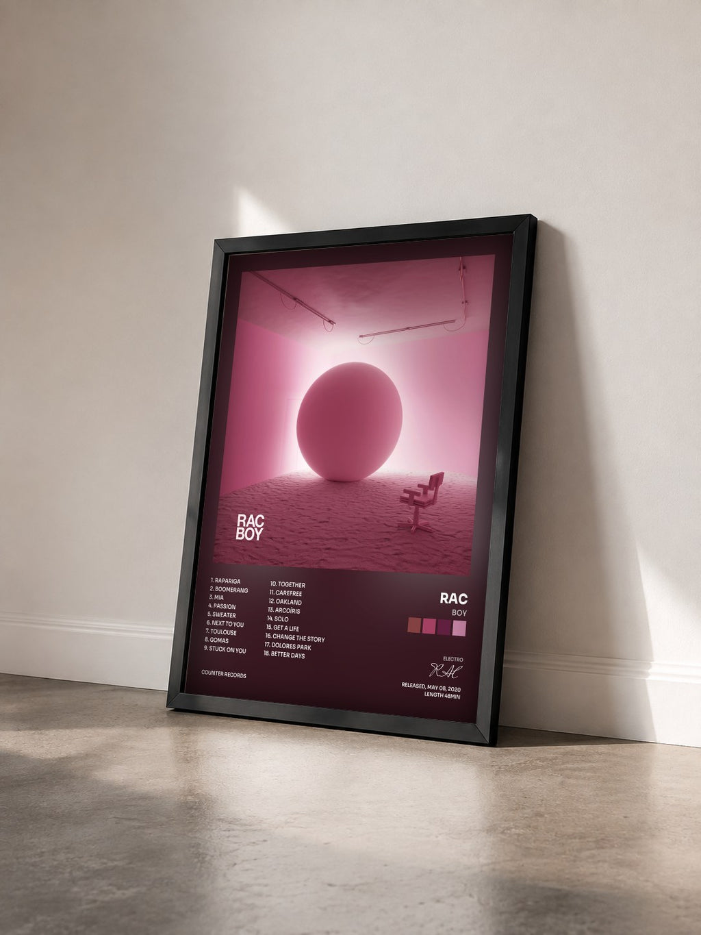 #noir Tableau de l'album BOY de RAC vu de trois quarts, cadre noir