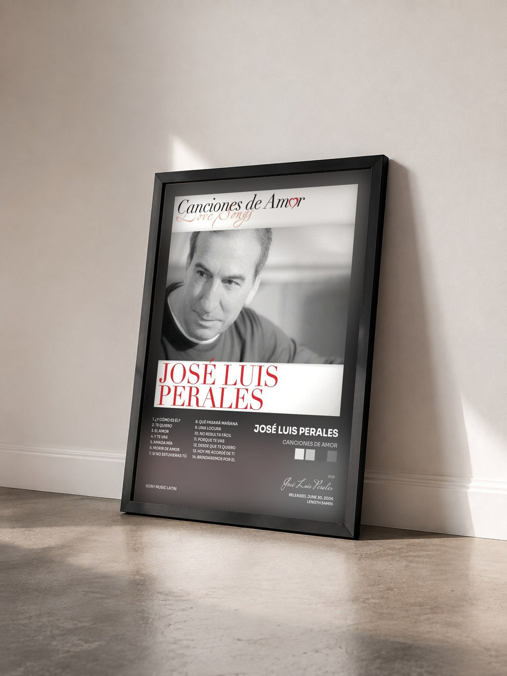 #noir Tableau de l'album Canciones De Amor de José Luis Perales vu de trois quarts, cadre noir