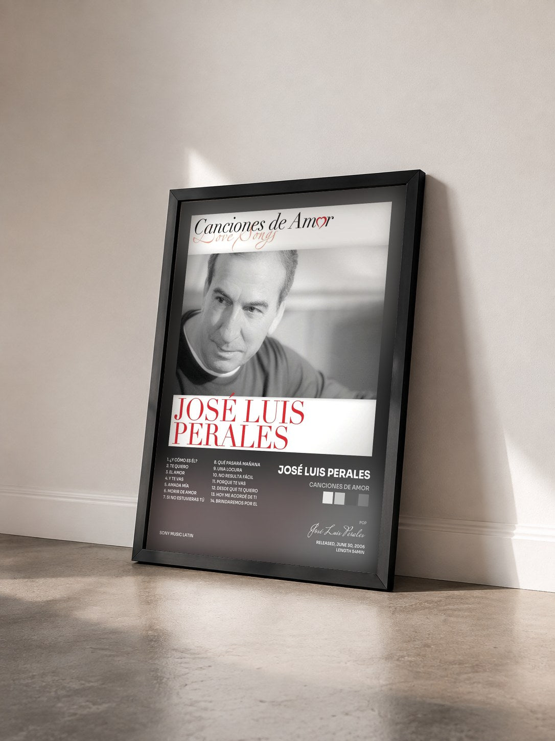 #noir Tableau de l'album Canciones De Amor de José Luis Perales vu de trois quarts, cadre noir