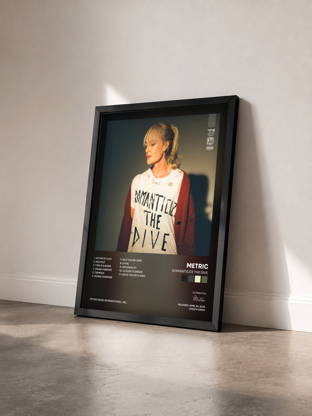 #noir Tableau de l'album Romanticize The Dive de Metric vu de trois quarts, cadre noir