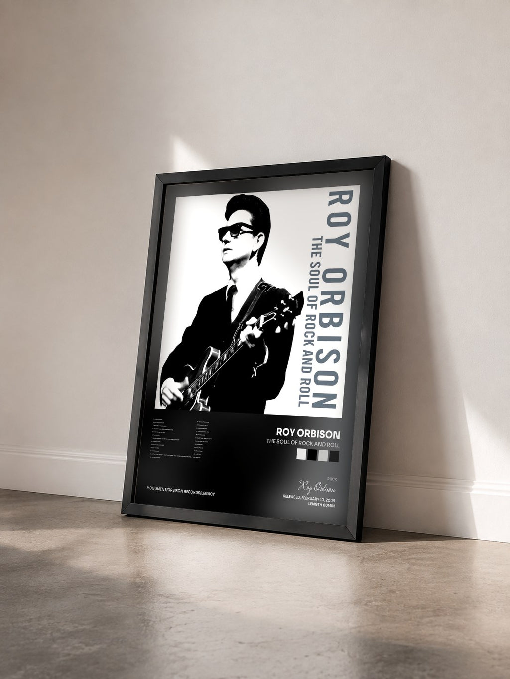#noir Tableau de l'album The Soul of Rock And Roll de Roy Orbison vu de trois quarts, cadre noir