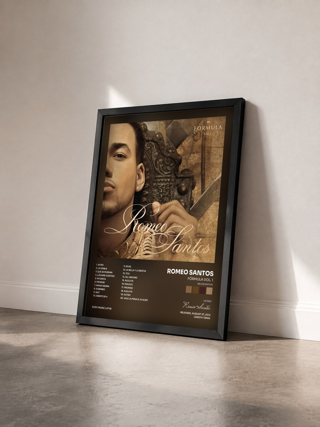 #noir Tableau de l'album Fórmula Vol. 1 (Deluxe Edition) de Romeo Santos vu de trois quarts, cadre noir