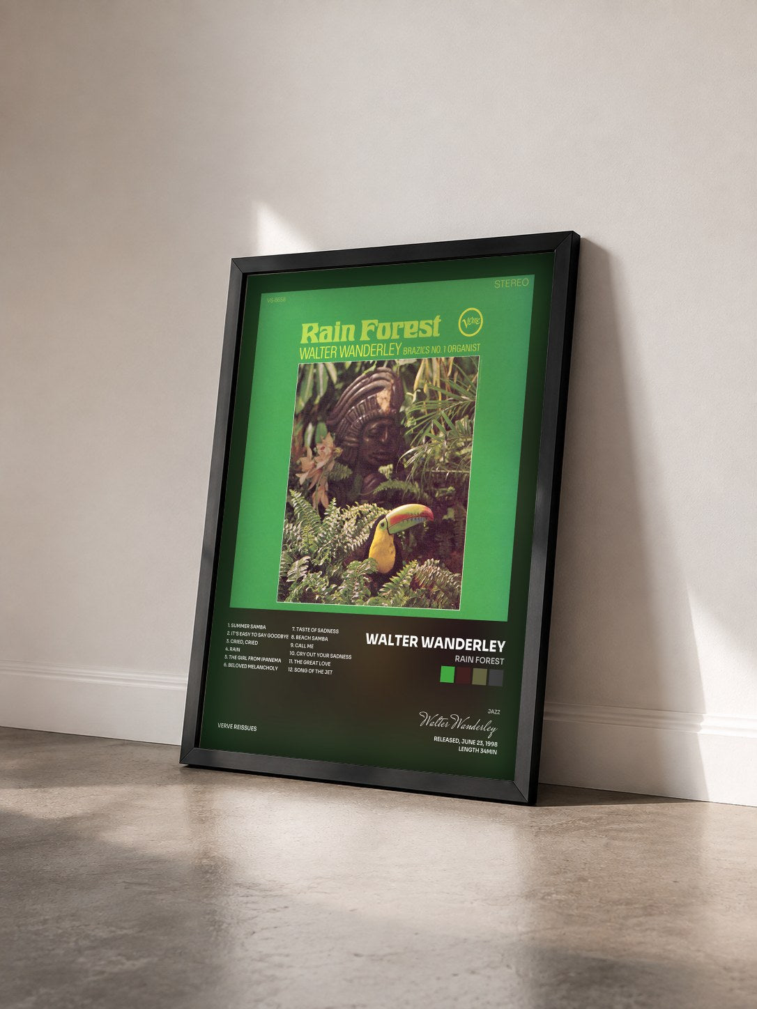 #noir Tableau de l'album Rain Forest de Walter Wanderley vu de trois quarts, cadre noir