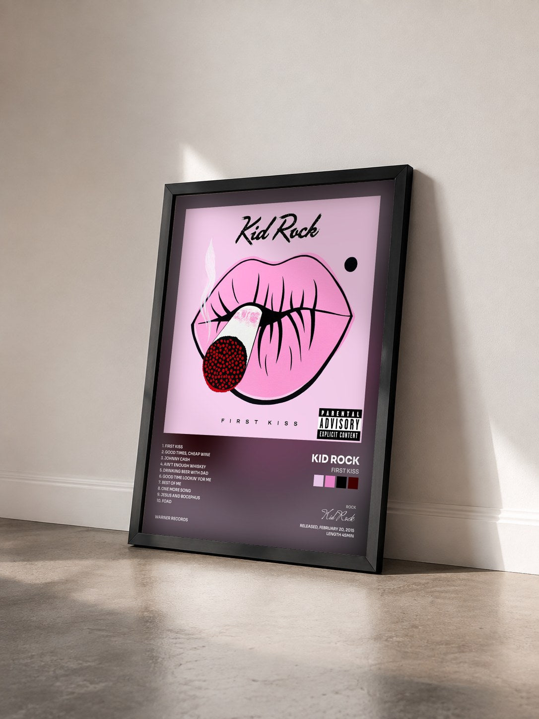 #noir Tableau de l'album First Kiss de Kid Rock vu de trois quarts, cadre noir