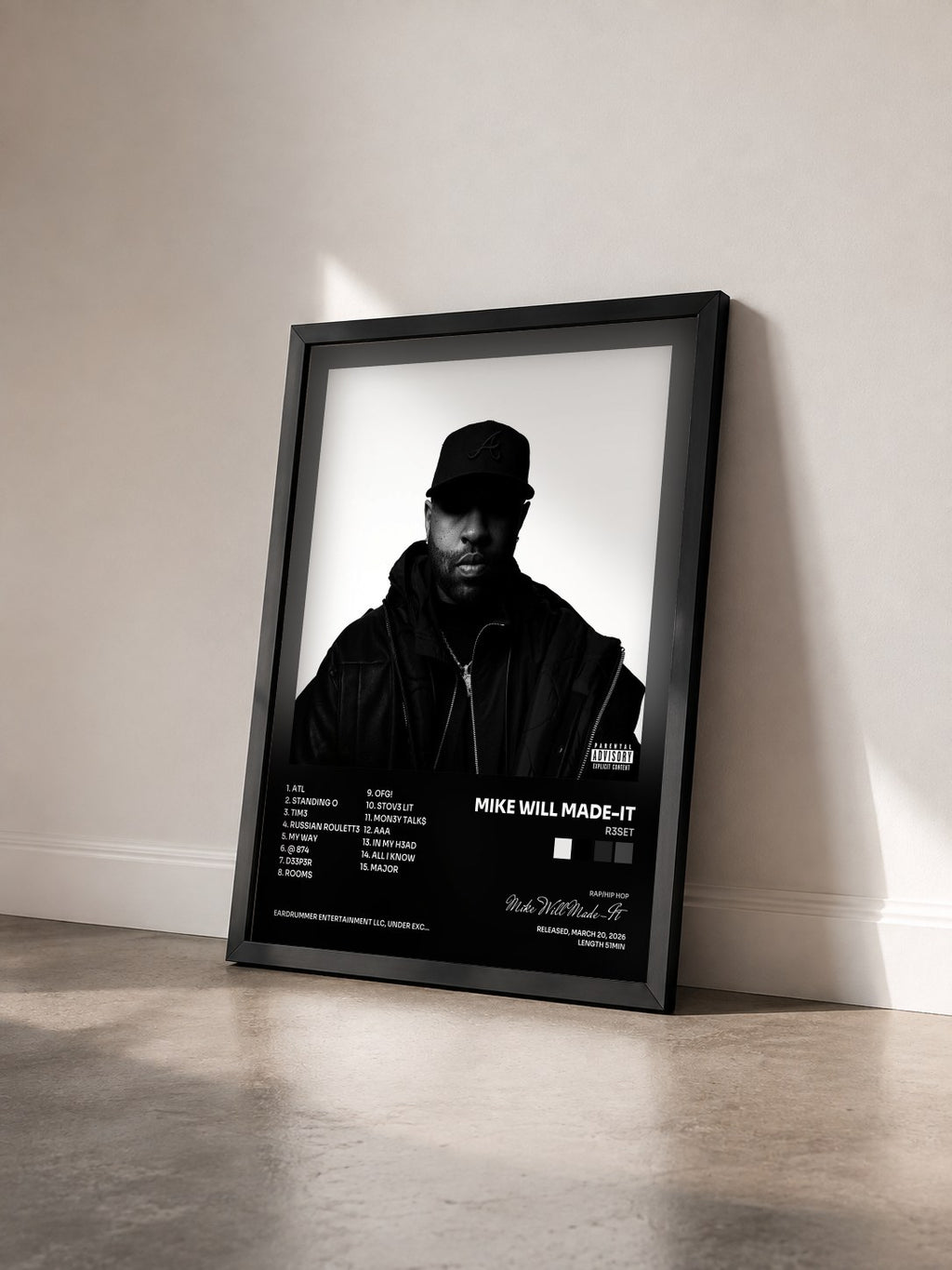 #noir Tableau de l'album R3SET de Mike Will Made-It vu de trois quarts, cadre noir