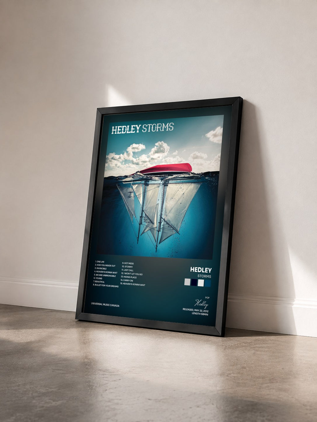 #noir Tableau de l'album Storms de Hedley vu de trois quarts, cadre noir