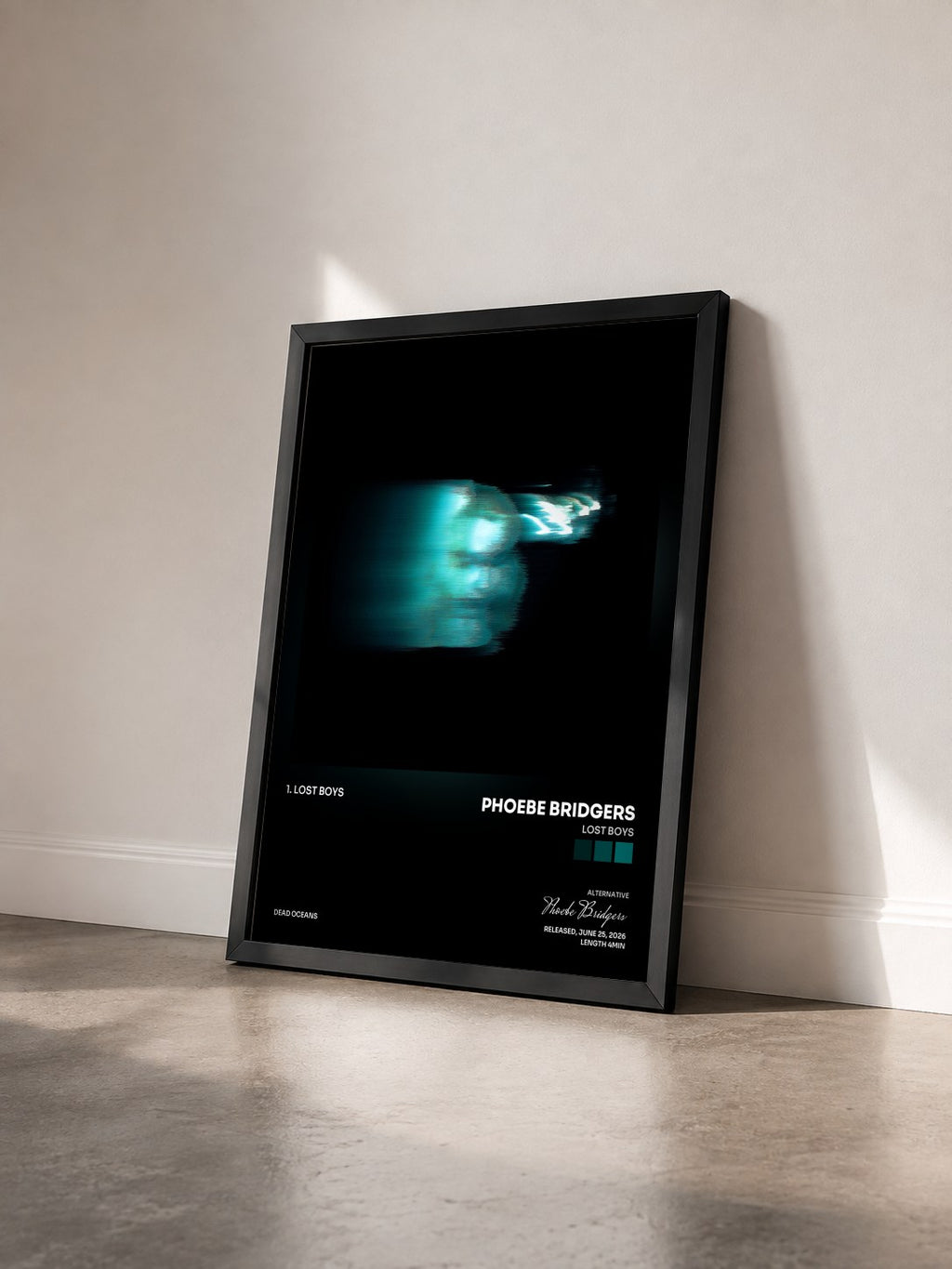 #noir Tableau de l'album Lost Boys de Phoebe Bridgers vu de trois quarts, cadre noir