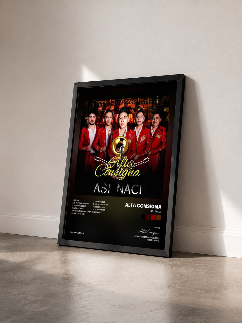 #noir Tableau de l'album Así Naci de Alta Consigna vu de trois quarts, cadre noir