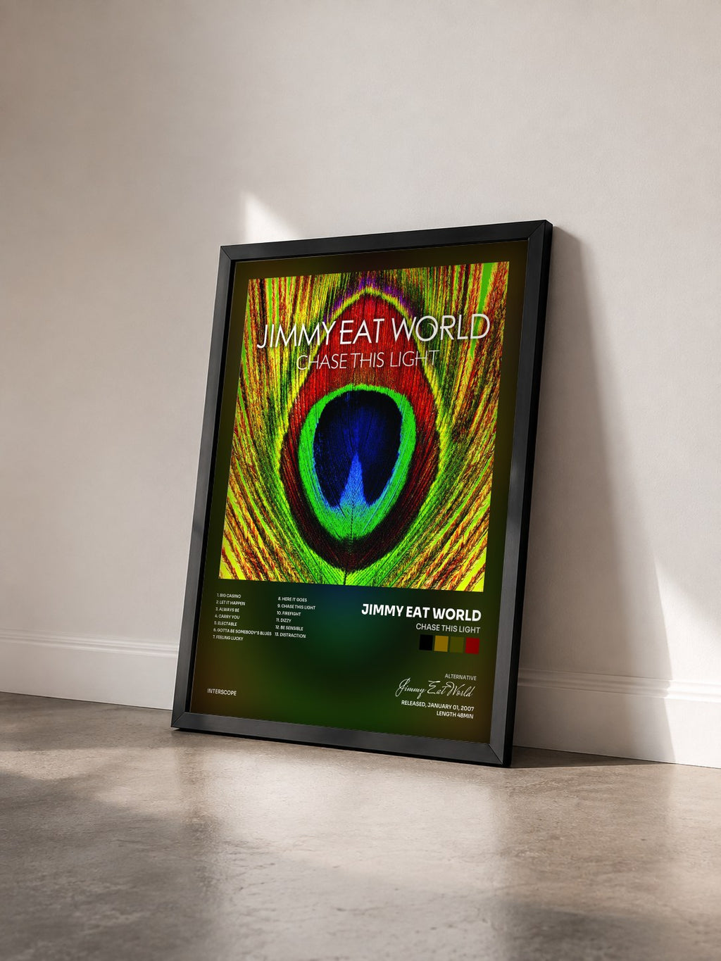 #noir Tableau de l'album Chase This Light de Jimmy Eat World vu de trois quarts, cadre noir
