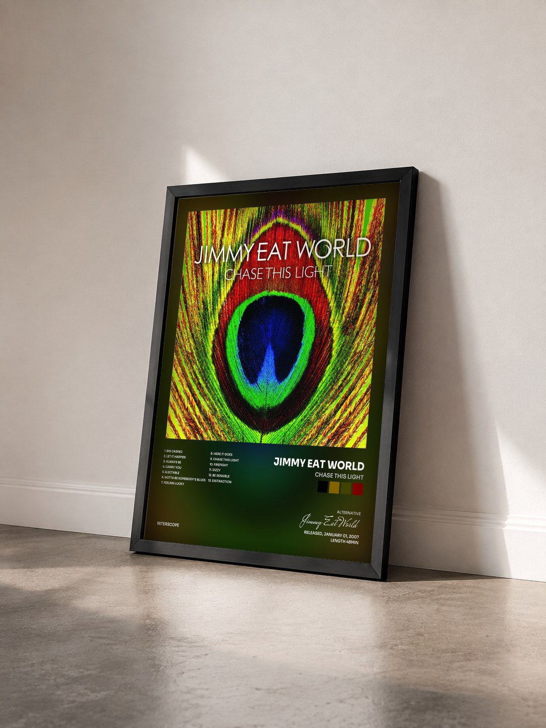 #noir Tableau de l'album Chase This Light de Jimmy Eat World vu de trois quarts, cadre noir