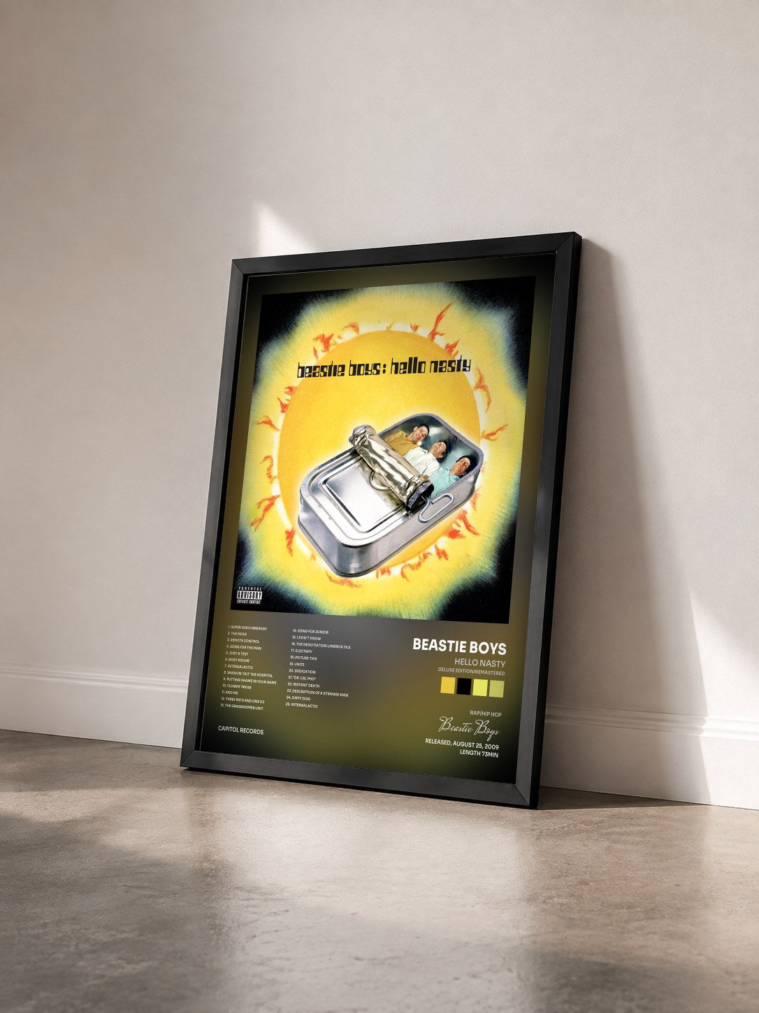 #noir Tableau de l'album Hello Nasty (Deluxe Edition/Remastered) de Beastie Boys vu de trois quarts, cadre noir