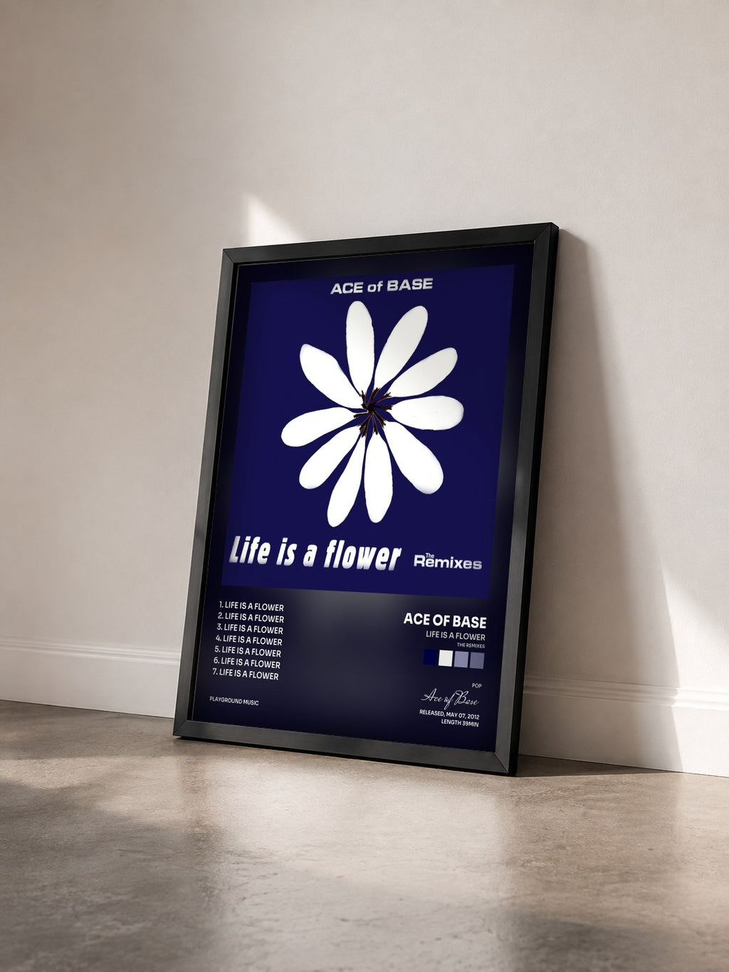 #noir Tableau de l'album Life Is a Flower (The Remixes) de Ace of Base vu de trois quarts, cadre noir