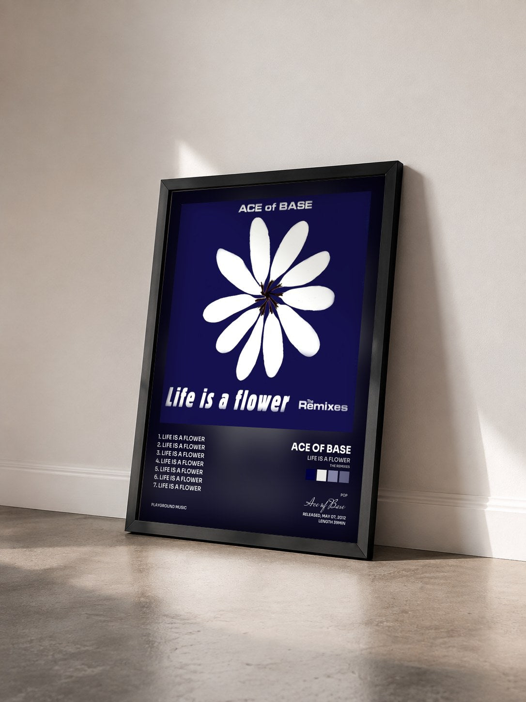#noir Tableau de l'album Life Is a Flower (The Remixes) de Ace of Base vu de trois quarts, cadre noir