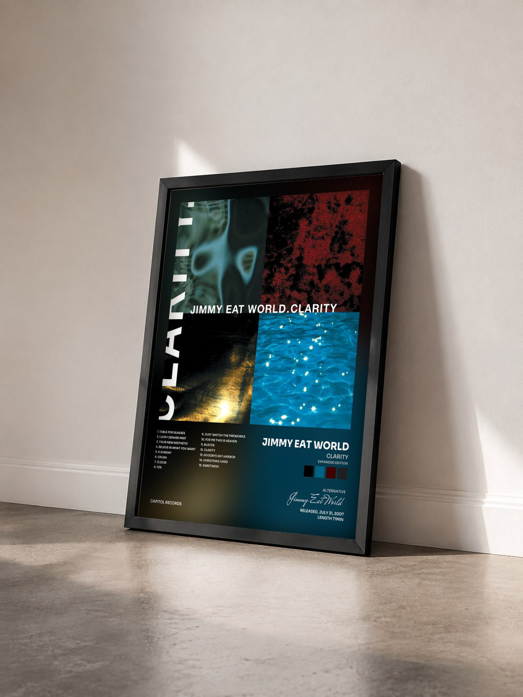 #noir Tableau de l'album Clarity (Expanded Edition) de Jimmy Eat World vu de trois quarts, cadre noir