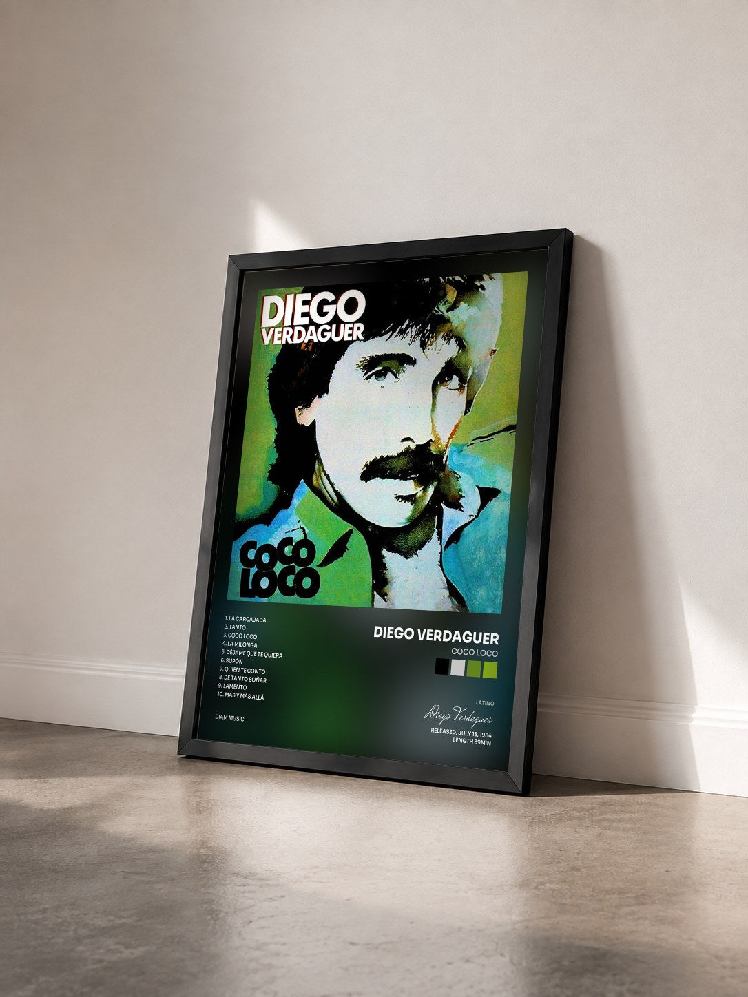 #noir Tableau de l'album Coco Loco de Diego Verdaguer vu de trois quarts, cadre noir
