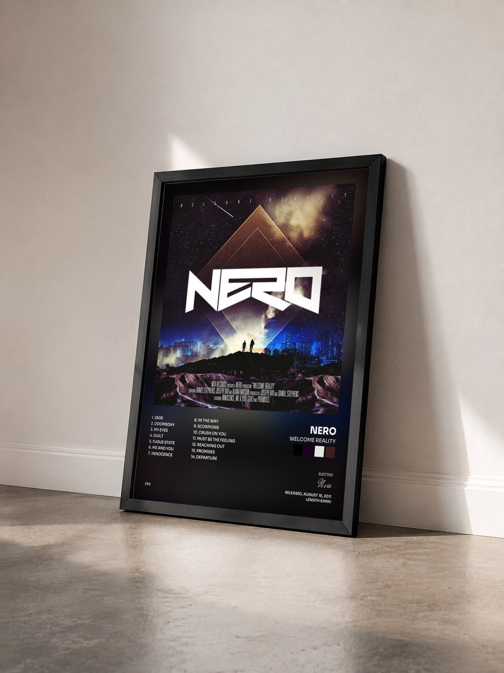 #noir Tableau de l'album Welcome Reality de Nero vu de trois quarts, cadre noir