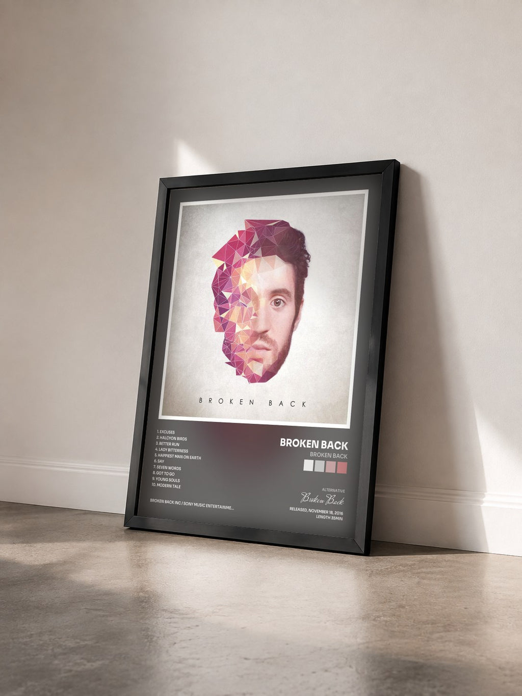 #noir Tableau de l'album Broken Back de Broken Back vu de trois quarts, cadre noir