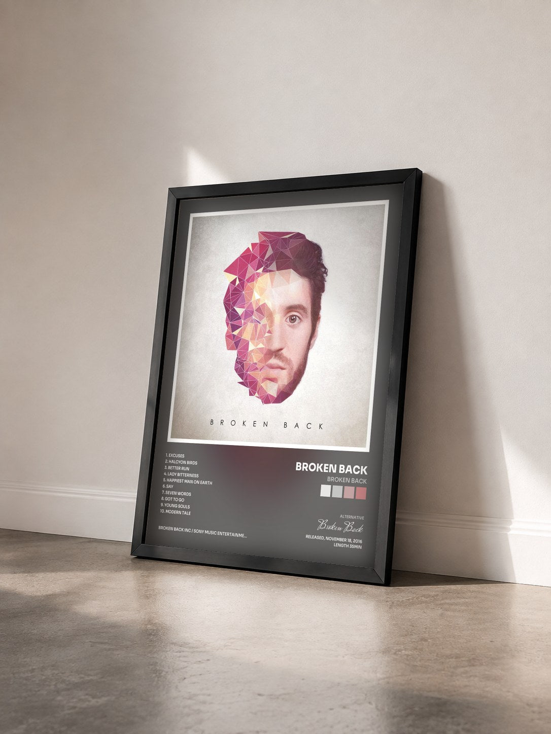#noir Tableau de l'album Broken Back de Broken Back vu de trois quarts, cadre noir