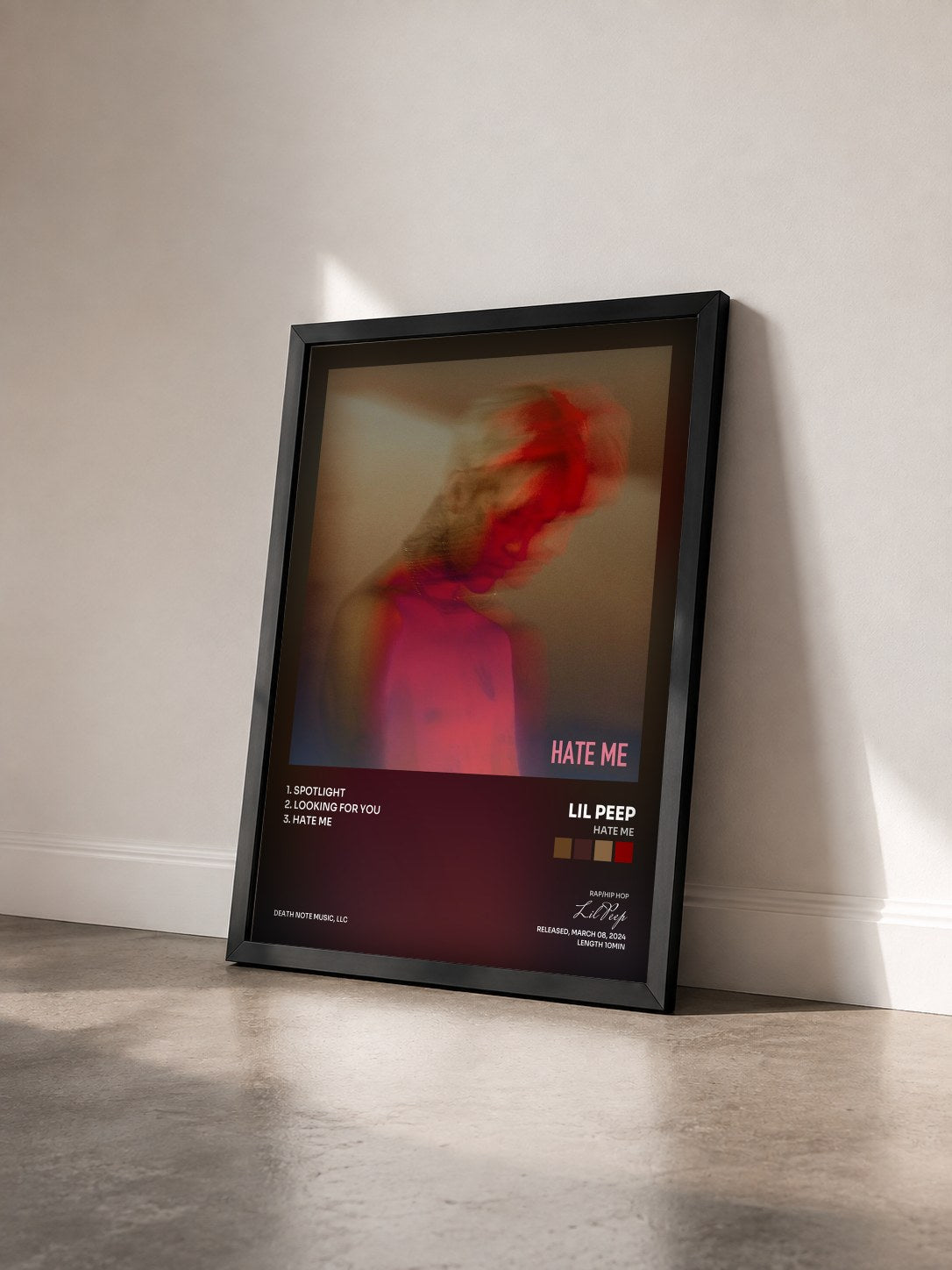 #noir Tableau de l'album HATE ME de Lil Peep vu de trois quarts, cadre noir