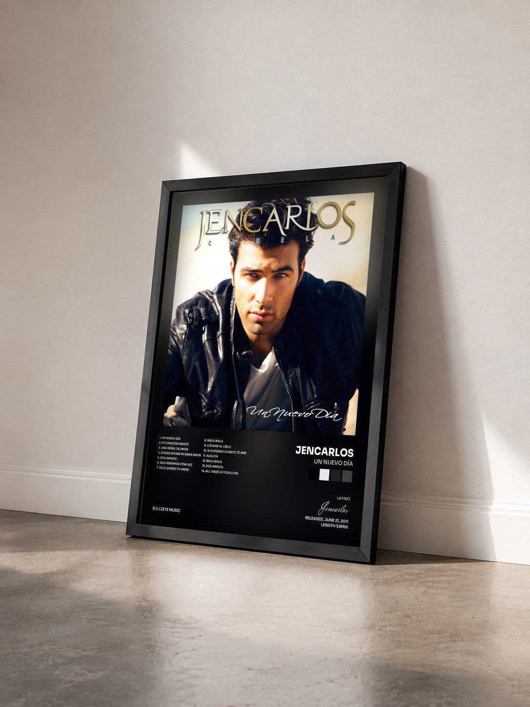 #noir Tableau de l'album Un Nuevo Día de Jencarlos vu de trois quarts, cadre noir