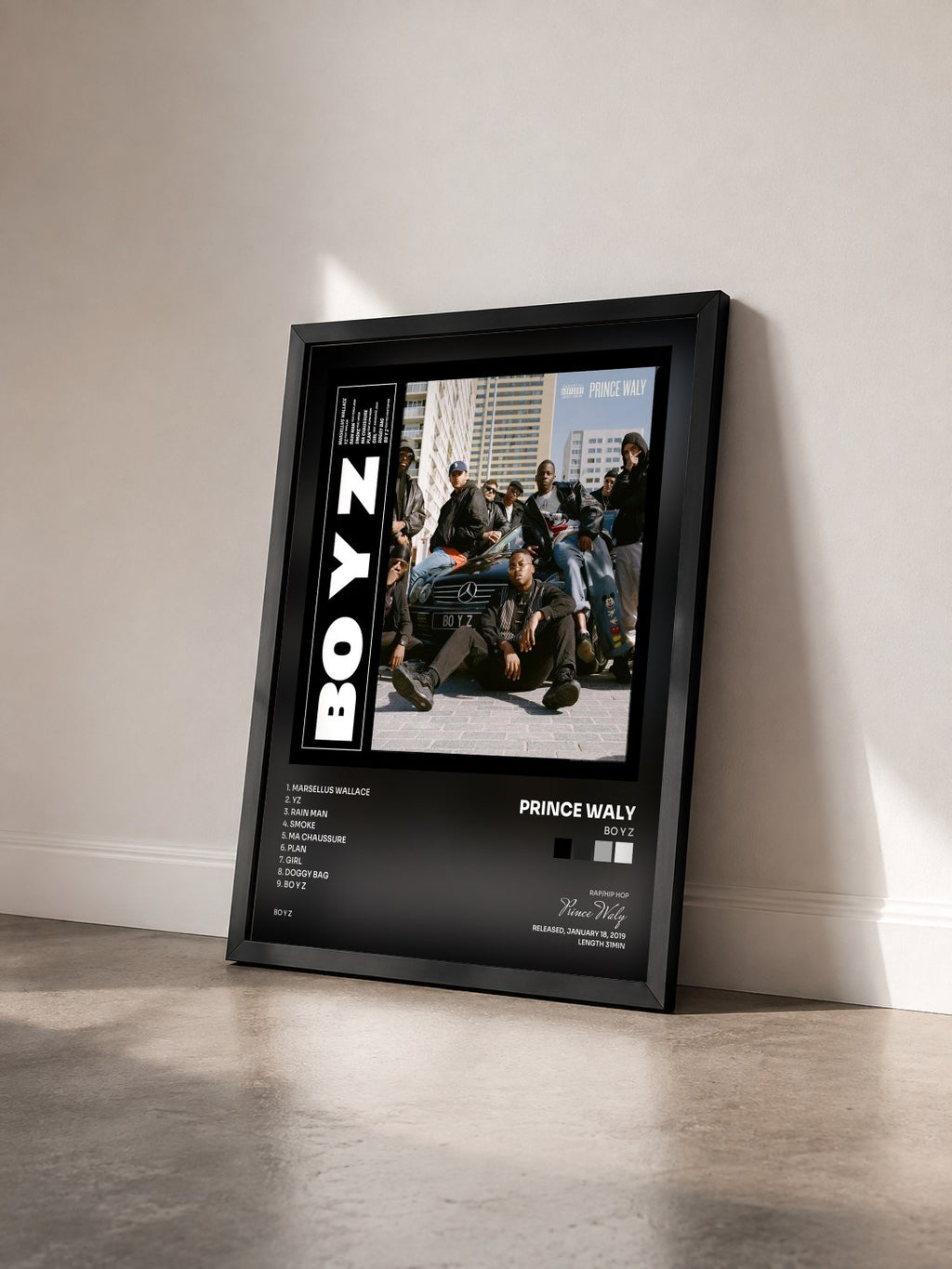 #noir Tableau de l'album BO Y Z de Prince Waly vu de trois quarts, cadre noir