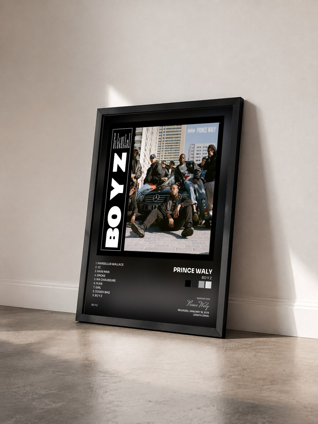 #noir Tableau de l'album BO Y Z de Prince Waly vu de trois quarts, cadre noir