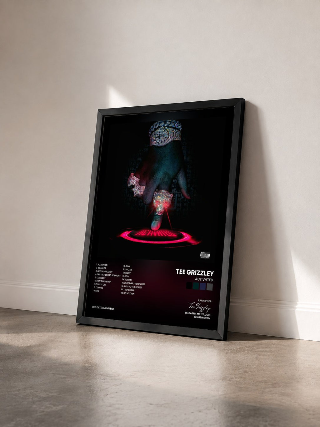 #noir Tableau de l'album Activated de Tee Grizzley vu de trois quarts, cadre noir