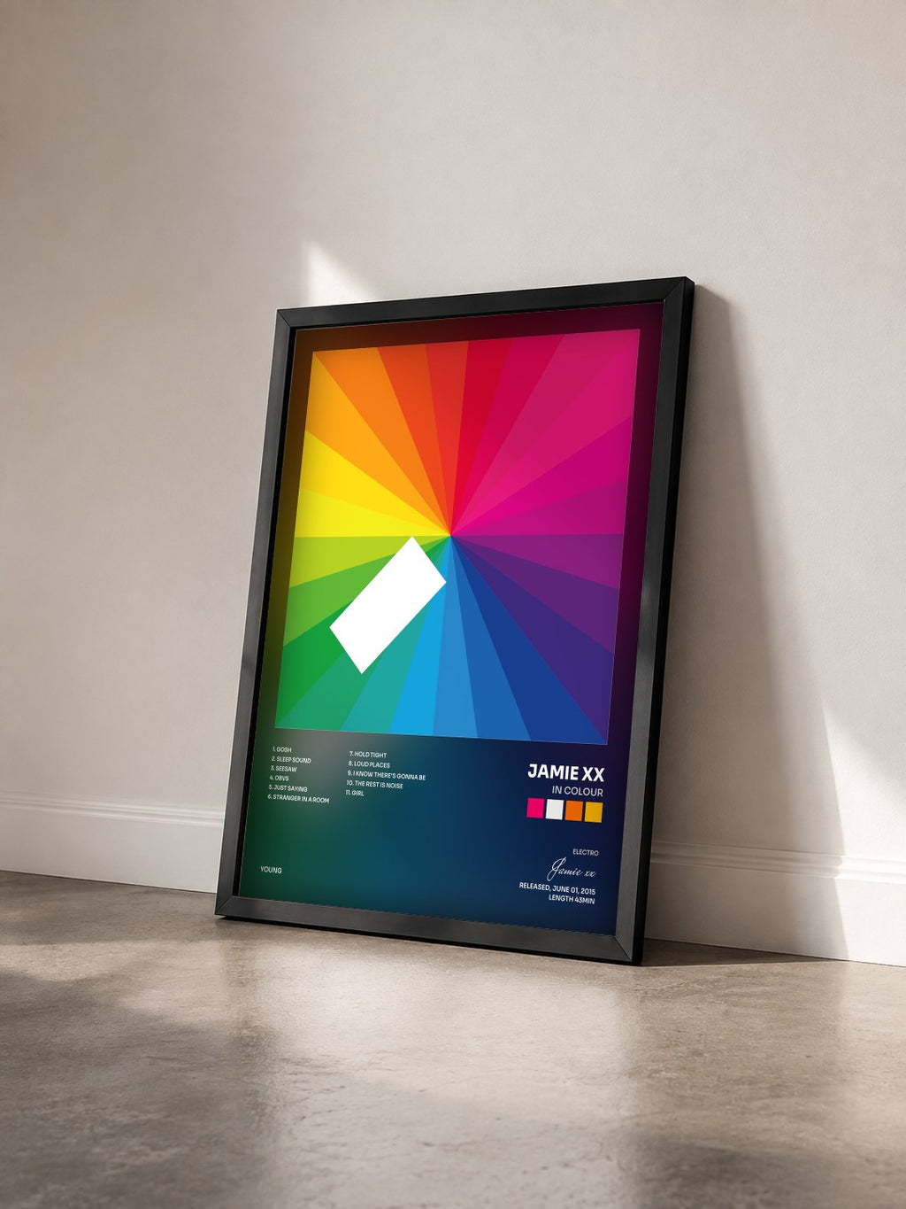 #noir Tableau de l'album In Colour de Jamie xx vu de trois quarts, cadre noir