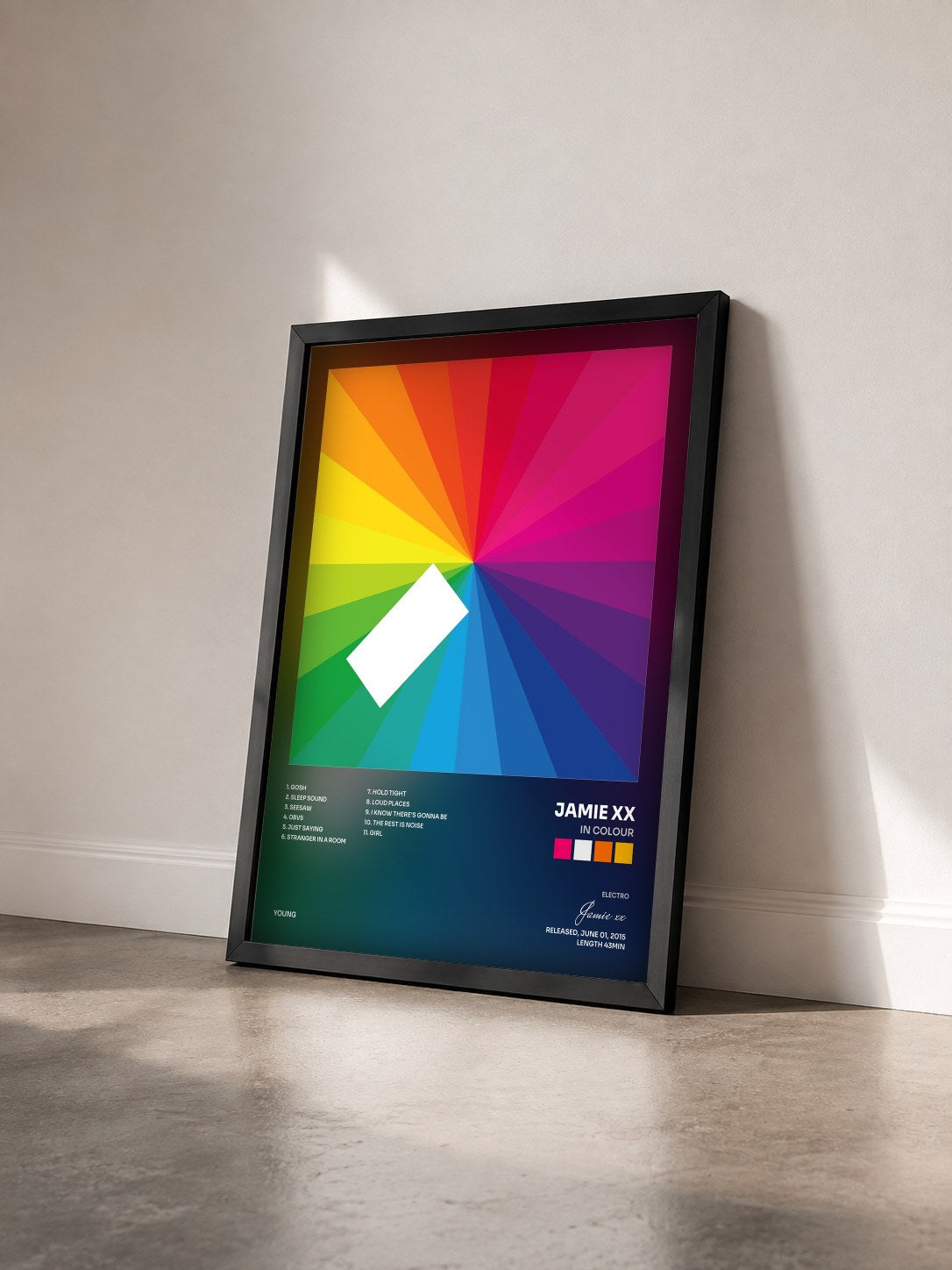 #noir Tableau de l'album In Colour de Jamie xx vu de trois quarts, cadre noir