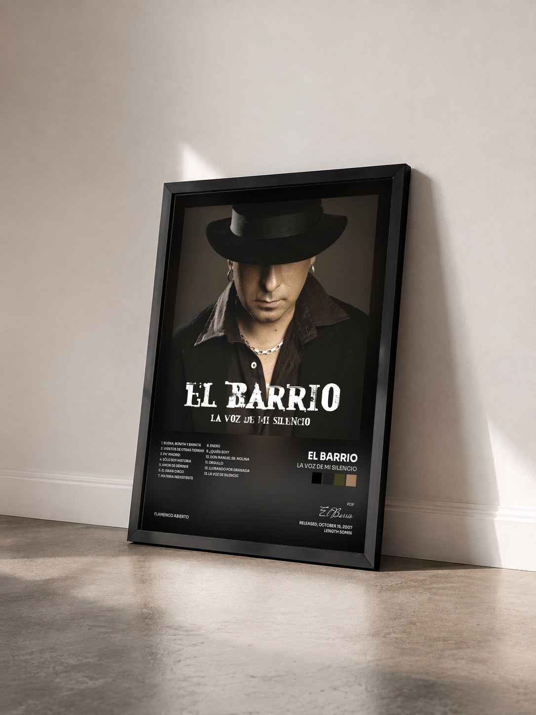#noir Tableau de l'album La Voz de Mi Silencio de El Barrio vu de trois quarts, cadre noir
